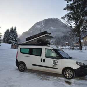 Pop up roof micro camper in Austria ski resort